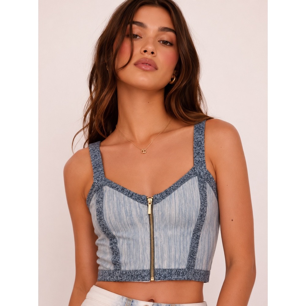 bebe Marled Blue‎ Bandage Zip Front Corset Top XS